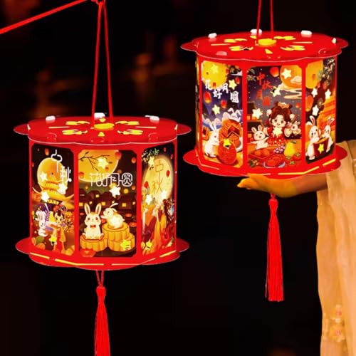 2PCS Chinese Festival Handheld Red Lanterns DIY Traditional Chinese Paper Lamps for Hanfu Cosplay Costumes Chinese Wedding Moon Festival Decorations