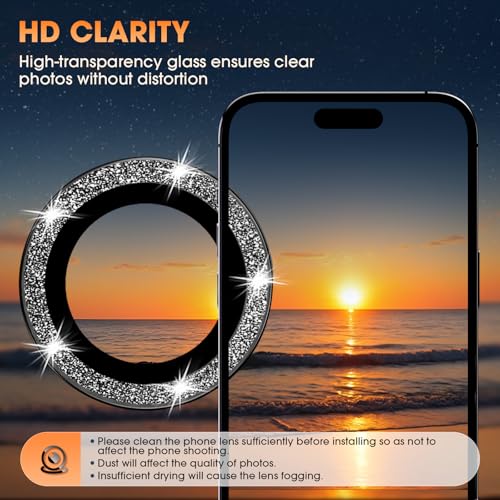 Image of Tempered Glass For Iphone 16 Pro /16 Pro Max Camera Lens Protector Bling Individual Metal Glitter Ring 9H Hardness Scratchproof, Stylish Phone Accessories, Case Friendly (Glitter Black)