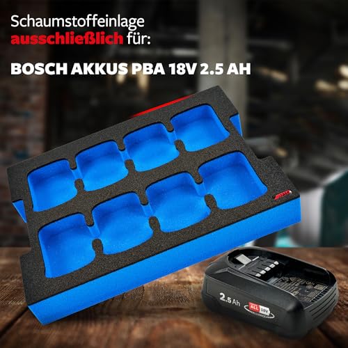 APTEX Schaumeinlage passend für 8x Bosch Akkus PBA 2.5 Ah für Bosch L-Boxx