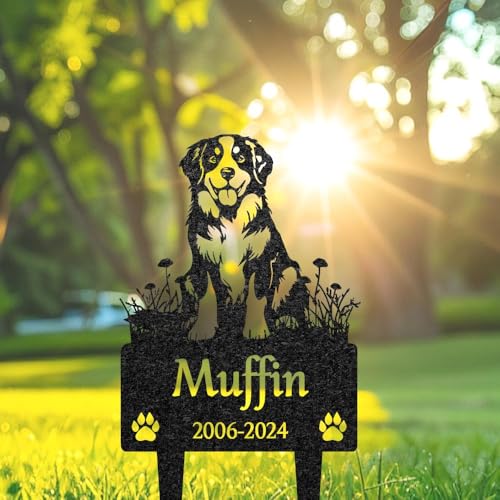 Hxgztrzii Custom Bernese Mountain Dog Memorial Burial Stake, Metal Garden Sign, Pet Loss Gift, Yard Decor, Pet Grave Marker, Sympathy Sign, Bernese Mountain Dog Memorial, Dog Garden Sign