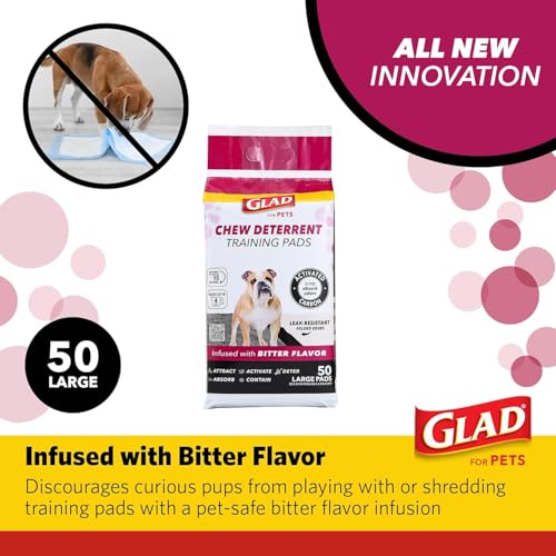 Image of Glad for Pets Activated Carbon Puppy Training Pads with Chew Deterrent and Attractant, Odor Control, 23 x 23 Inch Disposable Dog Pee Pads, 6-Layer Leak-Resistant Potty Pads, 50 Count - 2 Pack