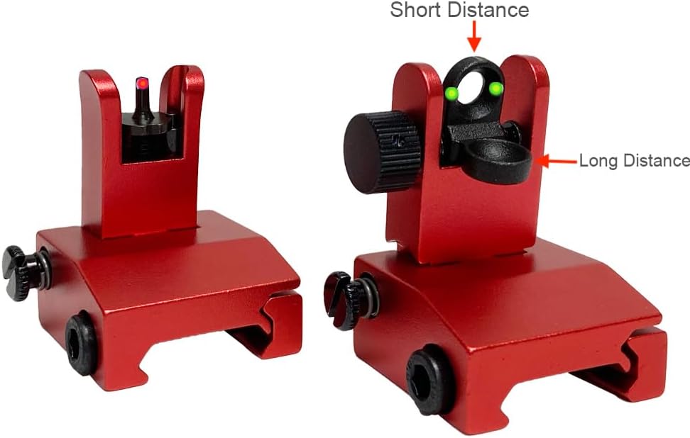 Fiber Optic Flip Up Iron Sights Picatinny Rail Mounted Front and Rear Backup Iron Sights