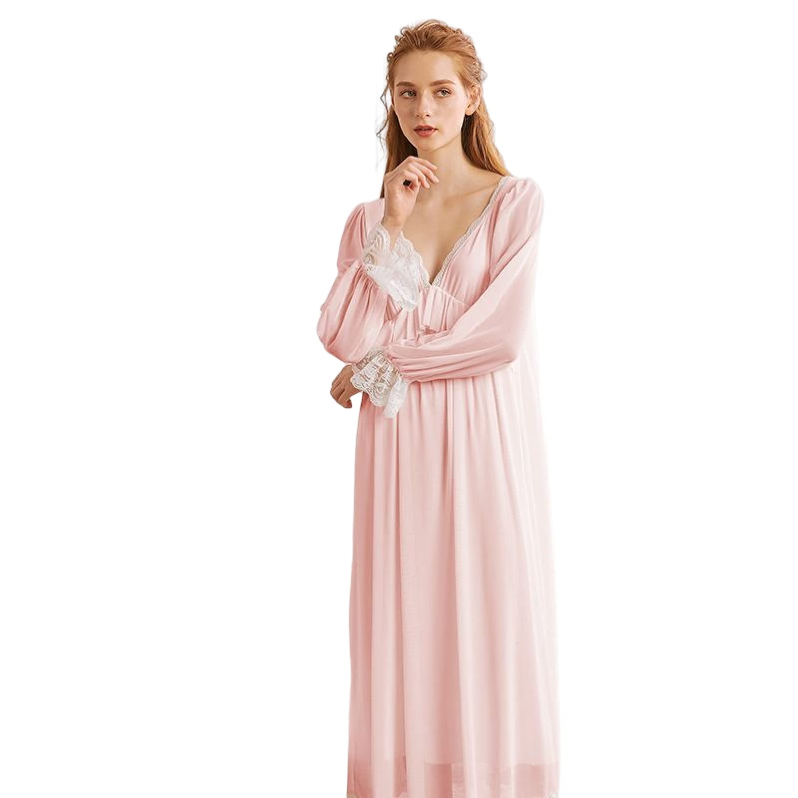 OFFSUM Camicia da Notte Donna - Abito Camicia da Notte Sexy in Pizzo con Scollo A V Primavera Estate Cotone Tinta Unita Indumenti da Notte Classici di Alta qualità Casual Loungewear