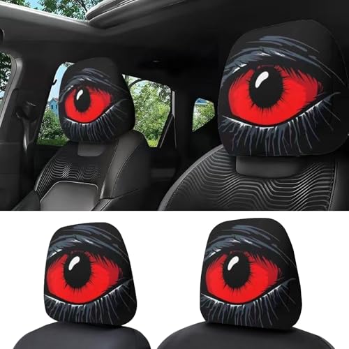 x xotic tech Car Headrest Cover Spooky Car Seat Headrest Covers 2pcs Slipcover Auto Interior Accessories Decoration for Cars Vans Trucks for Halloween(Red Big Eye)