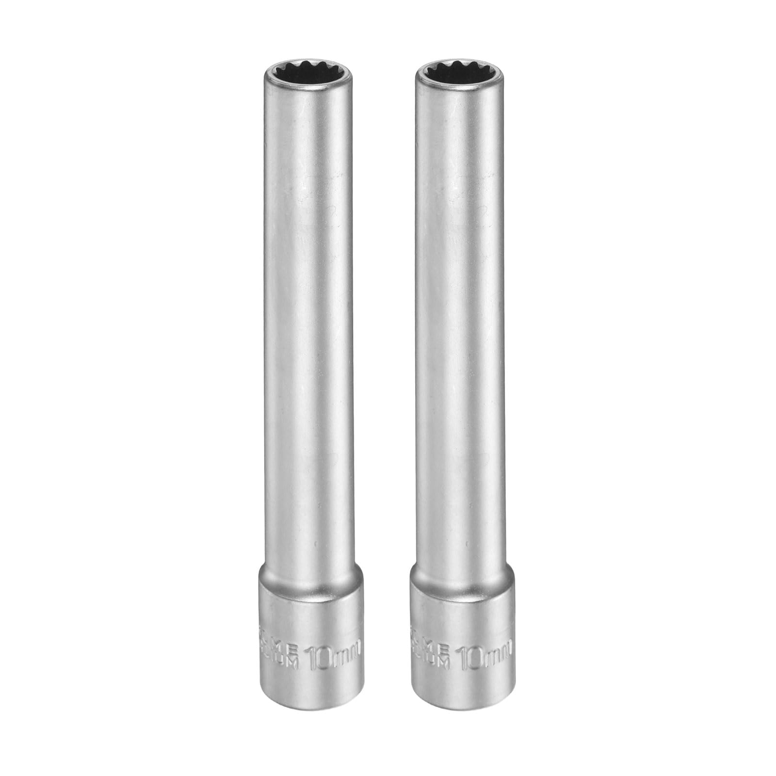 sourcing map 2pcs 12 Points Deep Socket 3/8" Drive 10mm Deep Metric CR-V Steel Polished Nickel Plating Flip Sleeve 120mm / 4.7" Extra Long Socket Tool for Home Auto Nuts Bolts Repair