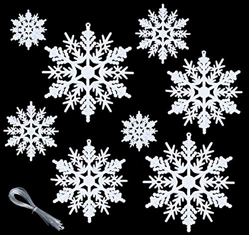 56Pcs Christmas White Snowflakes Ornaments, Plastic Glitter Snowflake Christmas Snowflake Hanging Ornaments Pendants For Christmas Tree Window Door Decoration, Assorted Sizes 2,3,4,5 Inches(White) #TOP7