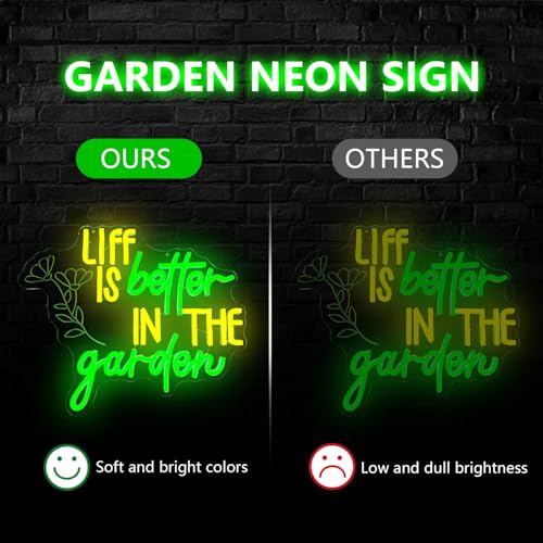 Image of Green Neon Sign Liff Is Better In The Garden LED Neon Light for Garden Room Bedroom Living Room Plant Neon Light Sign for Plant Lovers Flower LED Sign Gift for Mom or Plant Enthusiasts