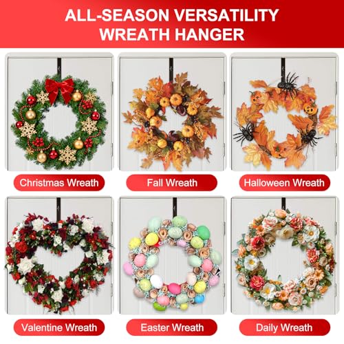 Image of 2-Pack Wreath Hooks for Front Door, 12.5-20 inch Extendable Heavy Duty Metal Over The Door Hooks (22 lbs) for Spring Decor & Coats, Slim Damage-Free Hanger for Tall & Screen Doors, Brushed Nickel