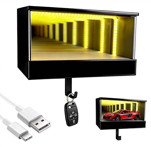 Wsndyjia Infinity Car Garage Keychain Hanger, Race Car Key Holder Wall Mount with LED, Infinite Glowing Illusion Tunnel, Glowing Garages Keys Hook Rack Home Decor for Car Lover Gift