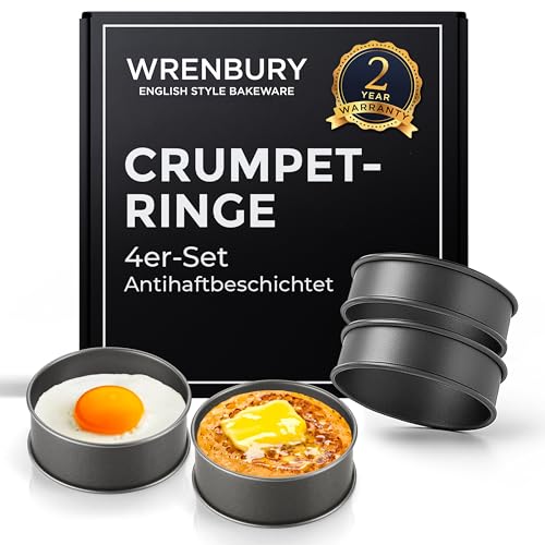 Wrenbury Crumpet-Ringe, 4er-Set, Antihaftbeschichtet - Pancake Form 9cm - große runde Kuchenringe aus Karbonstahl - hergestellt in Großbritannien