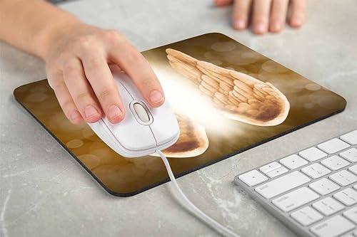 Miniatura 3 de Alfombrilla de mouse con diseño de alas de ángel dorado en marrón dorado para computadora y laptop, base de goma antideslizante, alfombrilla de