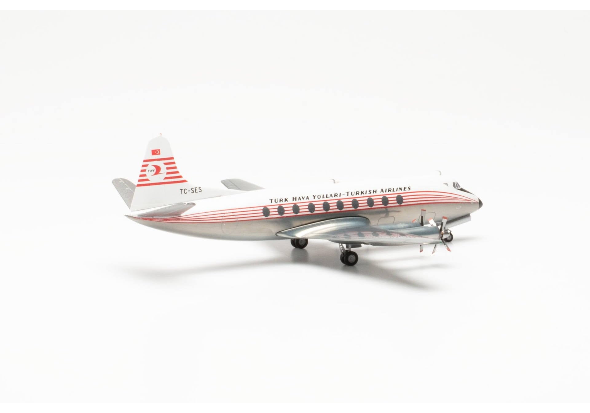 Herpa airplane model Turkish Airlines Vickers Viscount 700, TC-SES on a scale of 1 : 200, metal miniature with pedastal - Image 4