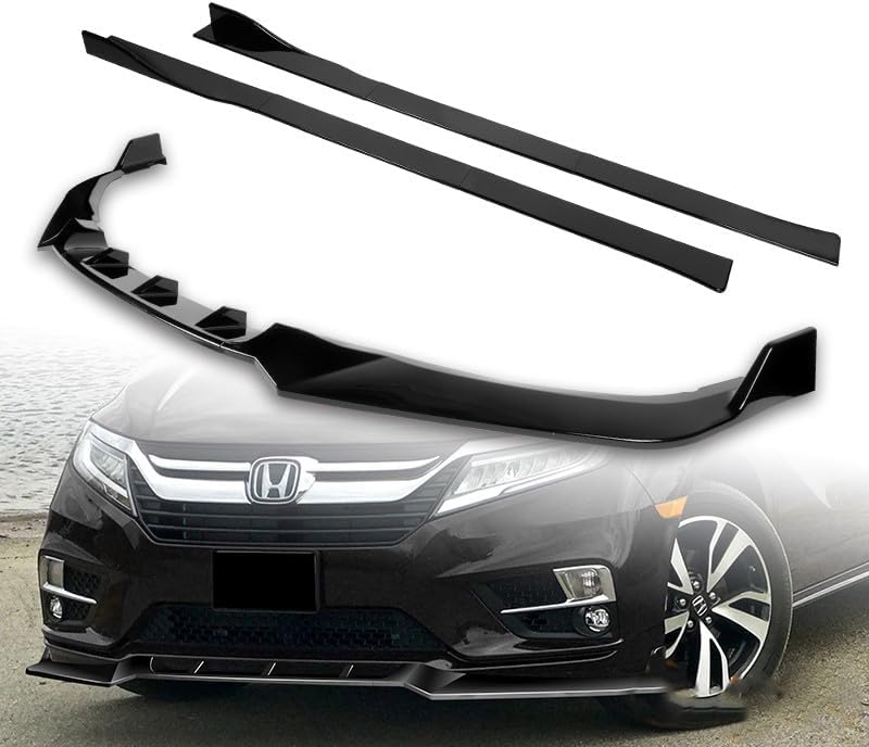 9pcs Combo Front Bumper Body Kit Lip + Side Skirt Extensions Diffuser Compatible with 2018-2020 Honda Odyssey 2019 (Painted Black)