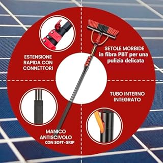 CleanFastX Italia | Kit Pulizia Pannelli Fotovoltaici | Estensibile 7 Metri | Idrospazzola ALINEAR per Lavaggio Tapparelle Vetrate Camper Auto Barca Pannelli Solari | Dispenser di Sapone Integrato