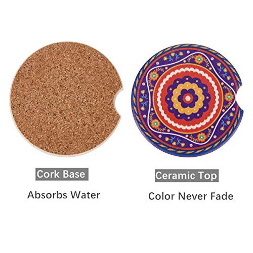 4 Pack Car Cup Holder Coasters,2.56 Inch Absorbent Mandala Ceramic Car Insert Coasters With Fingertip Grip For Easy Removal,Keeps Vehicle Cup Holders Clean Off Cold Drink Spills And Condensation #TOP2