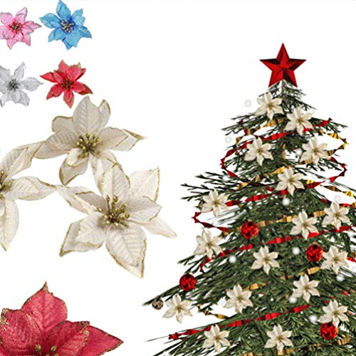 Amosfun Flores Artificiais de Natal, Enfeites de árvore de Natal, 20 peças (Dourado)