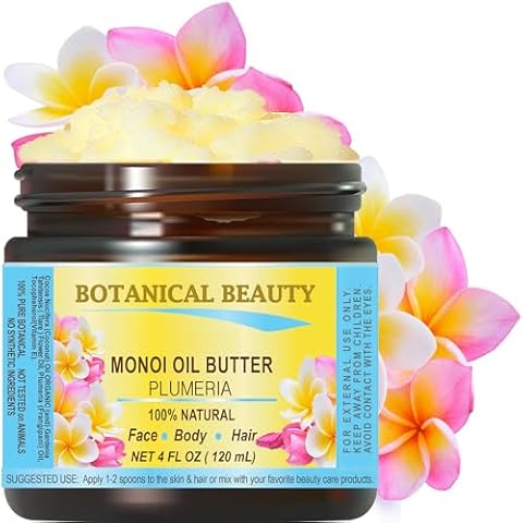 Botanical Beauty MONOI OIL BUTTER PLUMERIA Frangipani Pure Natural Virgin Unrefined RAW 4 Fl. Oz.- 120 ml for FACE, SKIN, BODY, HAIR, NAILS Cover