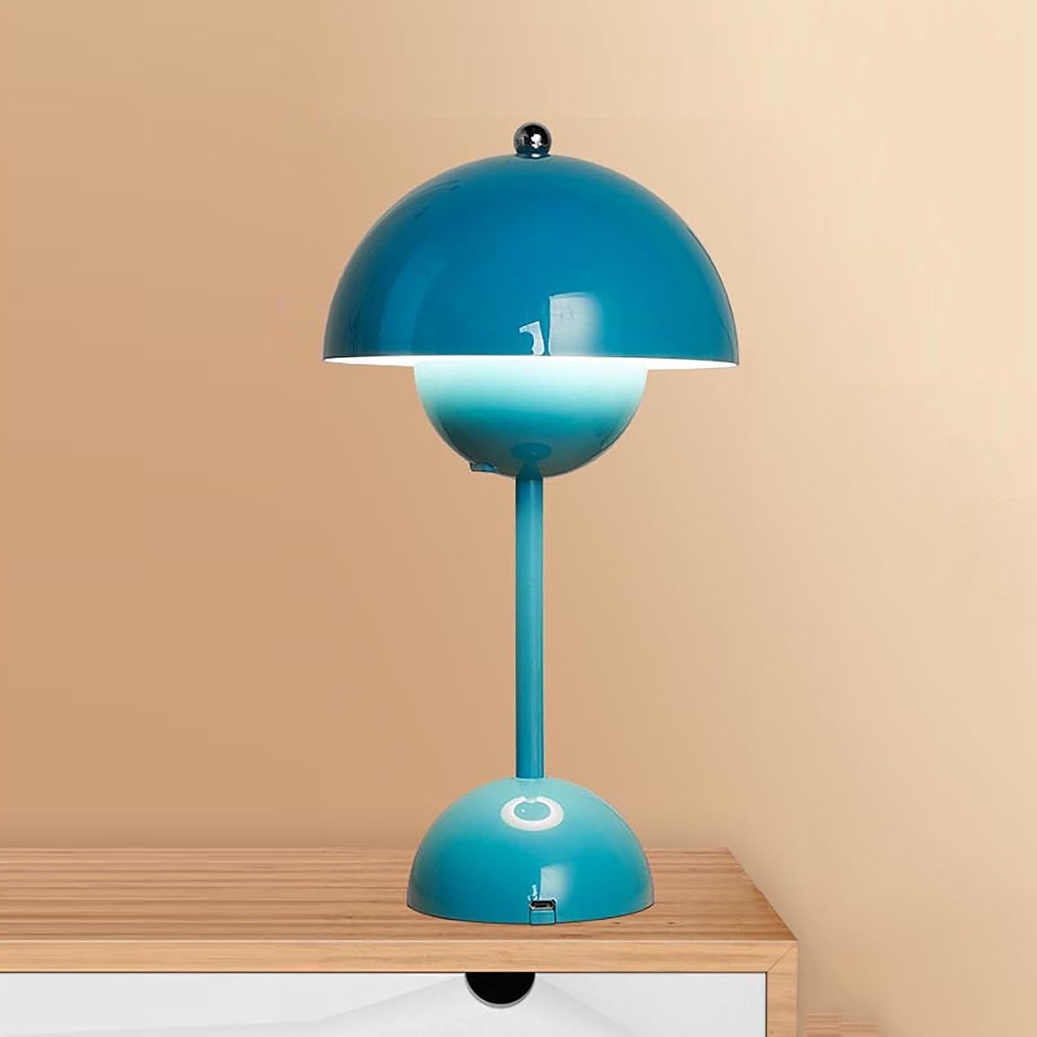 Simple Designs Mushroom Small Table Lamps,Portable Flower Bud LED Touch Stick Lamp,Rechargeable Iron Integrated Bedside Desk Nightstand Lamp for Bedroom Living Room(6.3 * 6.3 * 11.6inches, Red)