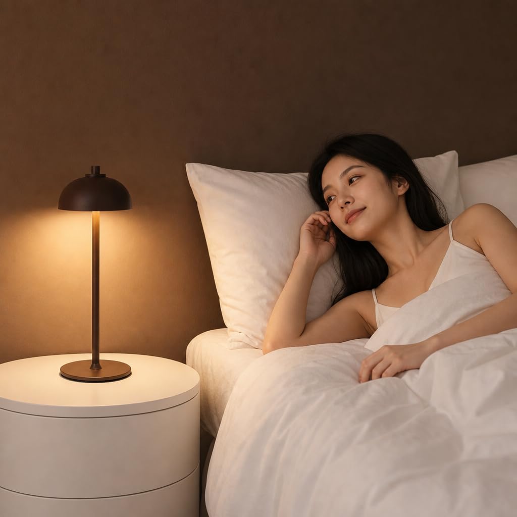Pilz LED Tischlampe Kabellose Tischleuchte Akku Wiederaufladbare LED Dimmbar Touch Nachttischlampe Ohne Kabel Batterie Nachtlampe Pilz Lmape für Wohnzimmer Schlafzimmer (Kaffeefarbe)
