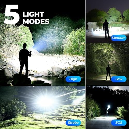 ALSTU Flashlight Rechargeable LED High Lumens - 99,000 lm Super Bright Flash Light with 5 Modes, Powerful Lintera for Home, Camping(2 Pack) - 2