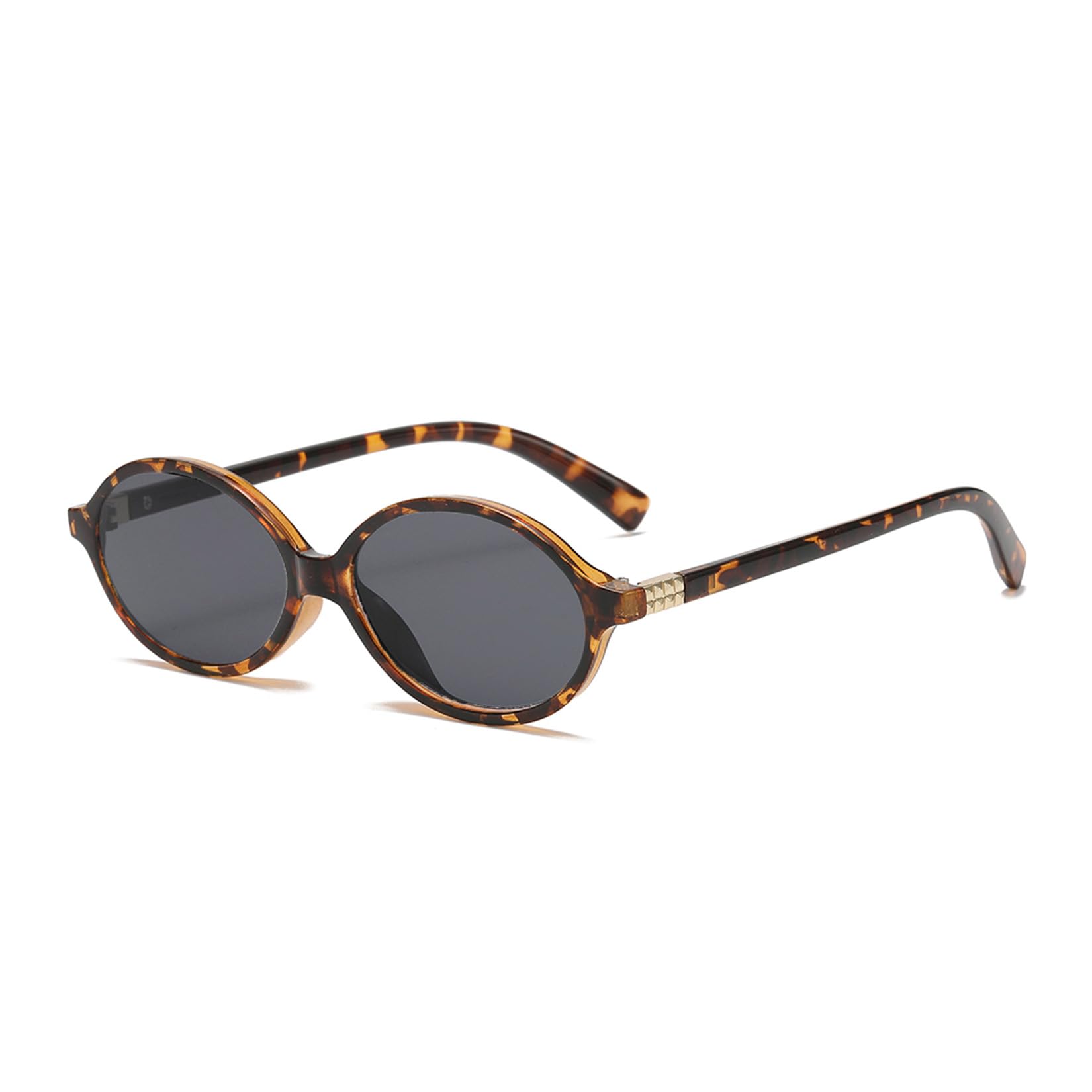 JCTAIFOO Retro Kleine Ovale Sonnenbrille für Damen Herren Vintage Runde Brille mit goldener Metallverzierung