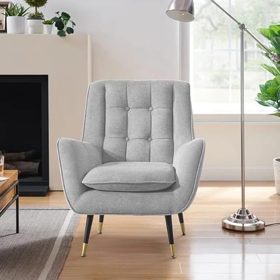 The Sofa Studio - Classic Royal Velvet Accent Chair Single Seater Button Tufted Armchair with Matel Legs for Living Room, Lounge, Bedroom, Office (Light Grey)-image-21