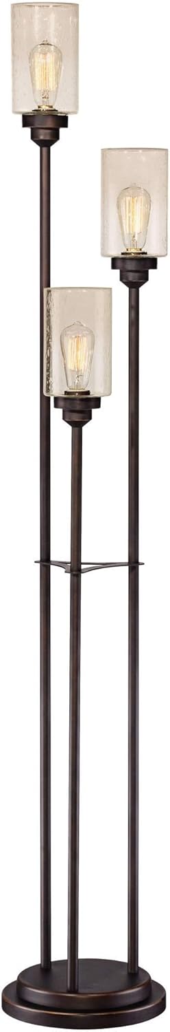Franklin Iron Works Libby Rustic Farmhouse Industrial Tree Floor Lamp with Riser 3-Light LED 70.5" Tall Oil-Rubbed Bronze Metal Amber Seeded Glass Shade for Living Room Reading House Bedroom Home