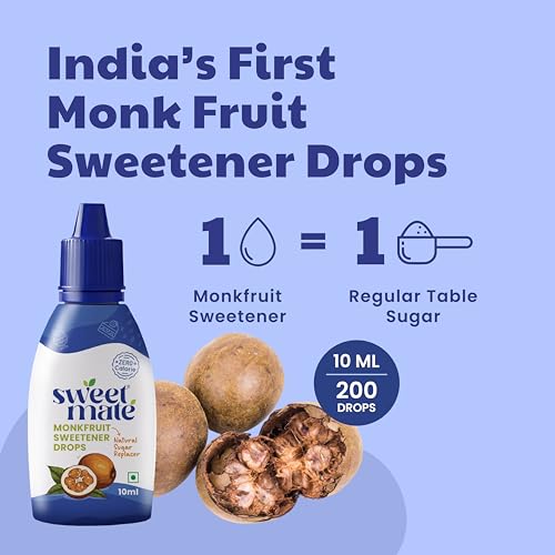 Image of Sweetmate Monk Fruit Drops - 10ml | 1:1 Natural Sugar Replacer | Zero Calories, Diabetic & Keto Friendly | Tastes Just Like Sugar | Ideal for Tea, Coffee, Baking & Cooking