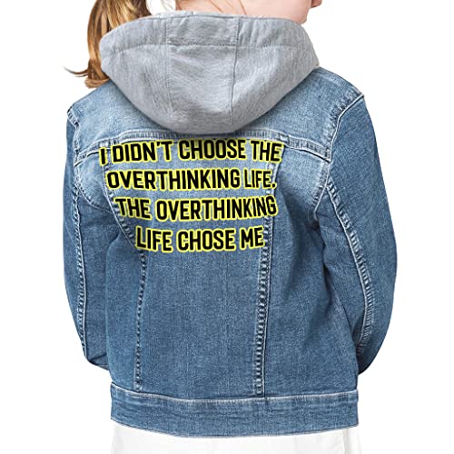 Overthinking Life Hooded Denim Jacket for Kids - This Life Chose Me Jean Jacket - Quotes Printed Denim Jacket for Kids