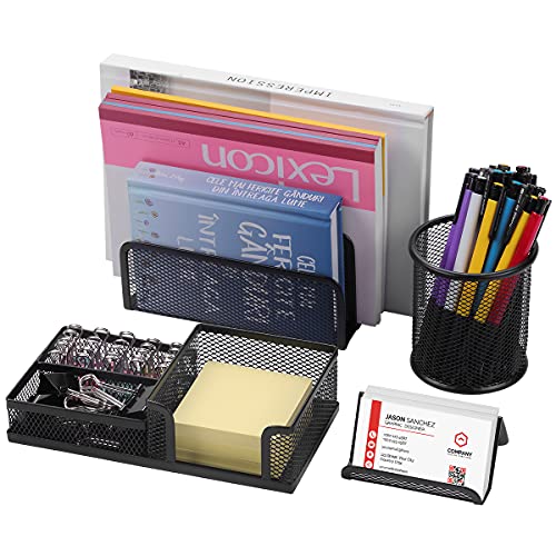 Schreibtisch-Organizer aus Netzstoff, 4-teiliges Set, moderner Schreibtisch-Organizer mit Netzstoff, Schreibtisch-Ordner, Briefhalter, Stifthalter, Visitenkartenhalter für Zuhause oder Büro Cover
