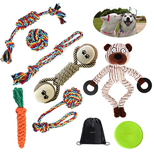 Dog Chew Toys for Puppies Teething, Dog Rope Toys for Aggressive Chewers Durable Tough Dog Toys - Indestructible Small Dog & Medium Breed Dogs Interactive Plush Squeaky Dog Toys Best Gift for Set of 9