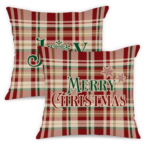 Lanpn Weihnachten Kissenbezug 2 stück, Kariert Weihnachtskissenbezug...