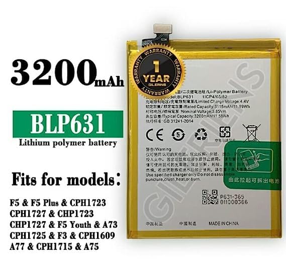 Image of Original BLP631 Battery for Oppo F5,F3, A77 Battery with 1 Year Warranty **(E258)