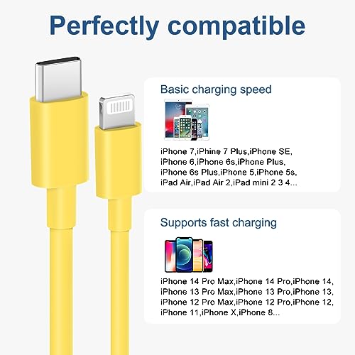 Image of iPhone Fast Charger Lightning Cable [MFi Certified] 2-Pack USB-C to Lightning Cable (6.6Ft) Fast Charging Compatible with iPhone14 /14 Plus /14 Pro /14 Pro Max /13 /13pro /12 /12 Pro /12 Pro Max(Yellow）