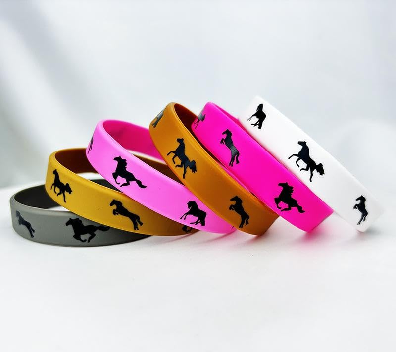 QRH 6PCS Horse Silicone Bracelets Colorful Horse Rubber Bracelets Derby Day Horse Wristbands Bracelets Derby Day Horse Racing Party Supplies