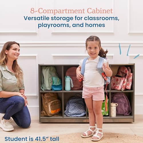 Image of ECR4Kids 8-Compartment Mobile Backpack Storage Cabinet, Classroom Furniture, Grey Wash