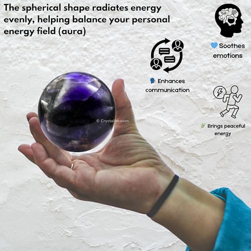 Image of Certified Amethyst Chevron Crystal Ball for Meditation | Premium Crystal Vastu Items for Home and Feng Shui Items for Good Luck - Pooja Supplies and Spiritual Practices (2 inch Inch)