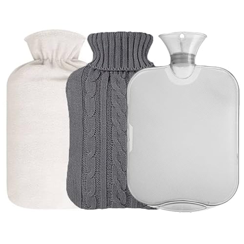 Bolsa de Agua Caliente, Botellas de Agua Caliente de 2L, Funda De Punto Para Botella De Agua Caliente Hot Water Bottle para Noches Frías de Invierno Cover