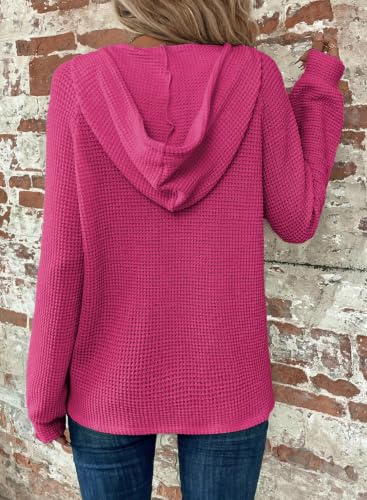 Image of Dokotoo Hoodies for Women Waffle Knit Button V Neck Casual Sweatshirt Tops
