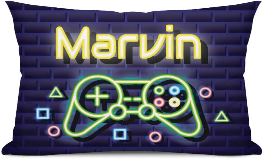 Personalized Neon Game Gaming Pillowcase with Names Custom Text Printed Fun Bedroom Decor Pillow Cover for Children Girls Boys Men Women