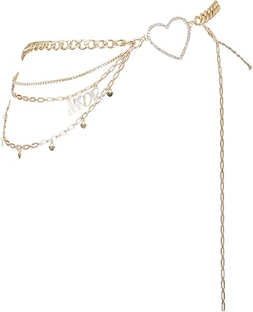 Gyaru Gold Chain Heart Belt Kawaii Cosplay Accessory with Layered Chains & Heart Charm Japanese Style Original Design