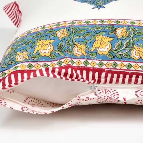 Image of BLOCKS OF INDIA Hand Block Printed Cotton Cushion Cover (16 x 16 inches) (Cushion 8)