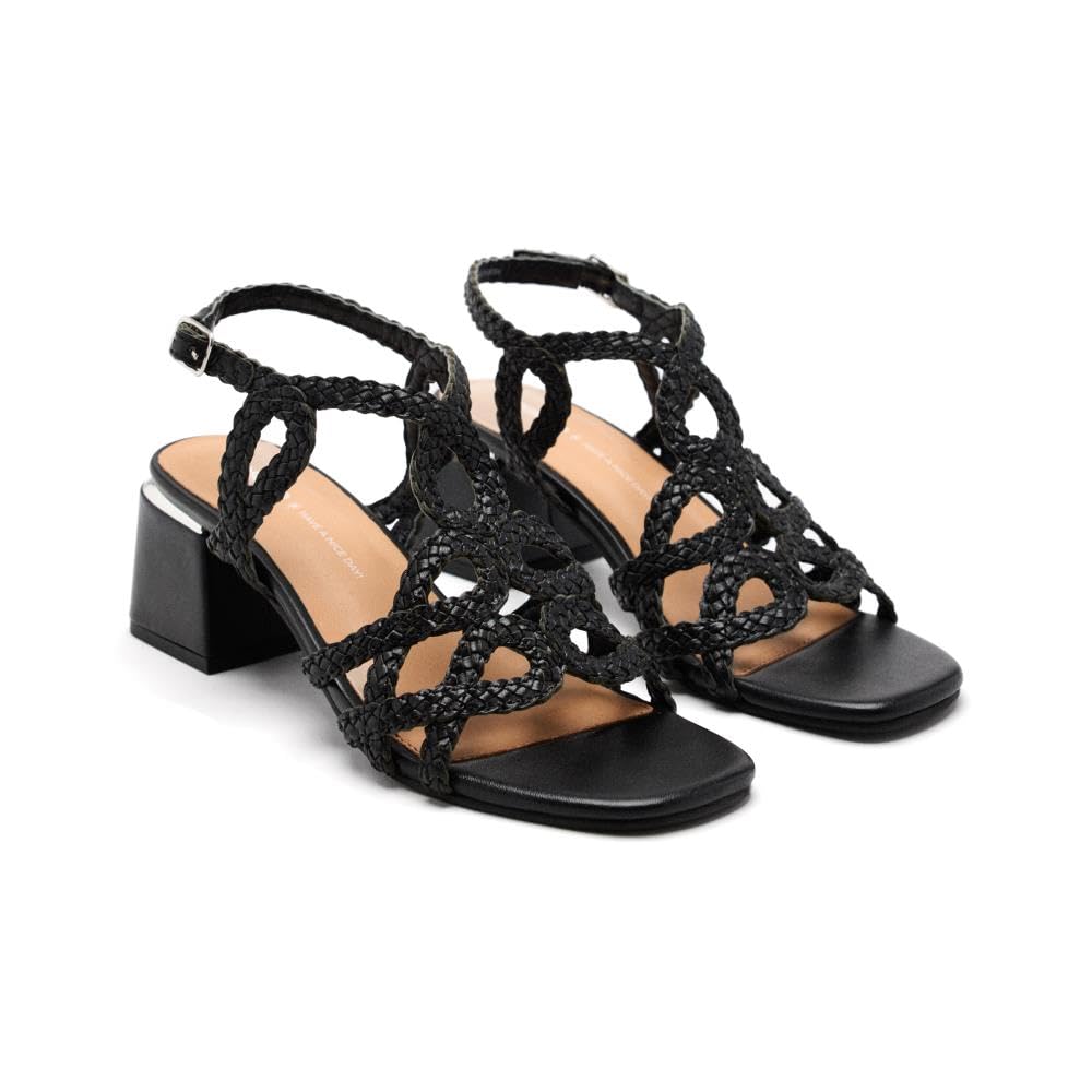 GIOSEPPO Crescent Braided Leather Sandals, Black/White, 6 UK