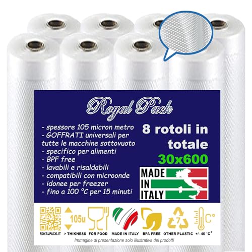 Royal Pack | 16 rollos al vacío | 30 x 600 cm | gofrados por un lado y lisos por el otro | Made in Italy | BPA free | universales | reutilizables