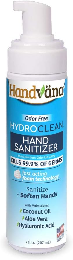 Handvana HydroClean Foam Hand Sanitizer - Alcohol-Free Foam Sanitizer Kills 99.9% of Germs & Softens Hands, Odor-free, Unscented Sanitizing Formula with Coconut Oil, Aloe Vera, & Hyaluronic Acid