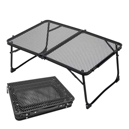 Mesa Plegable de Camping | Mesa Auxiliar con Superficie De Malla | Escritorio Metalico De 60 X 40 Cm para Barbacoa Exterior Camping