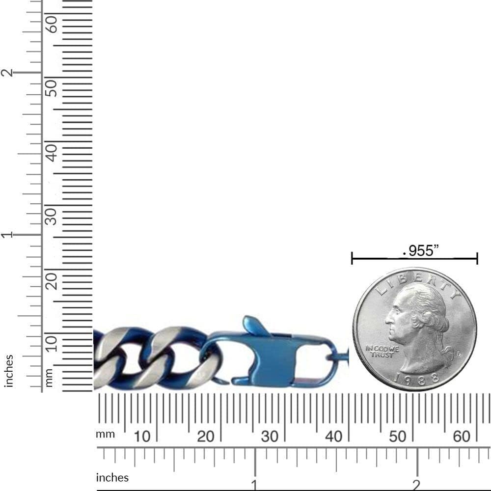 Metro Jewelry Stainless Steel Thick Two Tone Curb Chain Bracelet with Blue Ion Plating for Men 8.5 Inches Long with Lobster Claw Clasp - Image 6