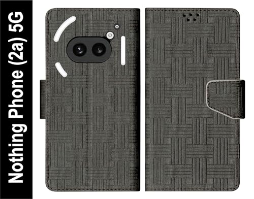 Image of SBMS Flip Cover for Nothing Phone (2a) 5G Back Cover Case with Magnatic Closure | Genuine Leather Finish | Inbuilt Stand | Card & Money Pocket (Mat Black)