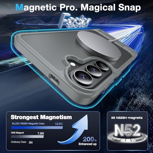 Image of Elzzi Magnetic Magsafe for Samsung Galaxy S26 Plus Case [Compatible with MagSafe][Full Camera Protection][Built-in Invisible Kickstand] Translucent Matte Phone Back Cover - Grey