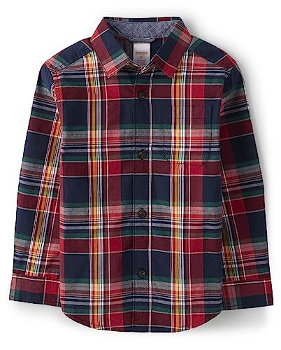Gymboree y Camisas de Manga Larga a Cuadros para niños pequeños, Clásico Rojo, 10